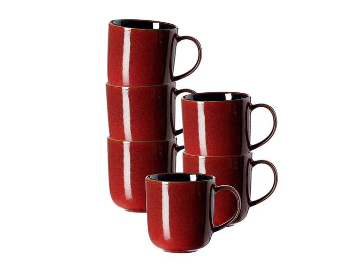 Ritzenhoff Breker Kaffeebecher Gambia rot 400 ml 6er Set, Rot, Keramik, Rund, Geschirr, Tassen, Kaffeebecher