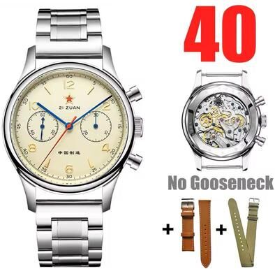 Uplift Essentials Red Star 1963 Mechanical Pilot Watch With Seagull Movement 38mm Or 40mm Chronograph For Men 40mm No Gooseneck