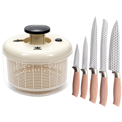 Salatschleuder KING "Salatschleuder", beige (cremefarben), Kunststoff, Salatschleudern, Pumpmechanik, Messer mit Wabenstruktur