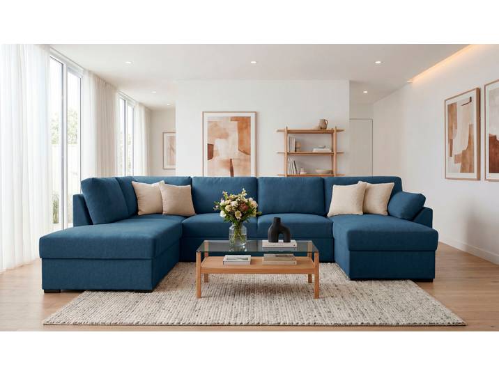 Wohnlandschaft GOODPRODUCT Citry , blau (dunkelblau), B:309cm H:88cm T:224cm, 100% polyester, Sofas, Wohnlandschaft, Breite 309 cm, Chenille, Bettfunktion, Bettkasten, U-Form