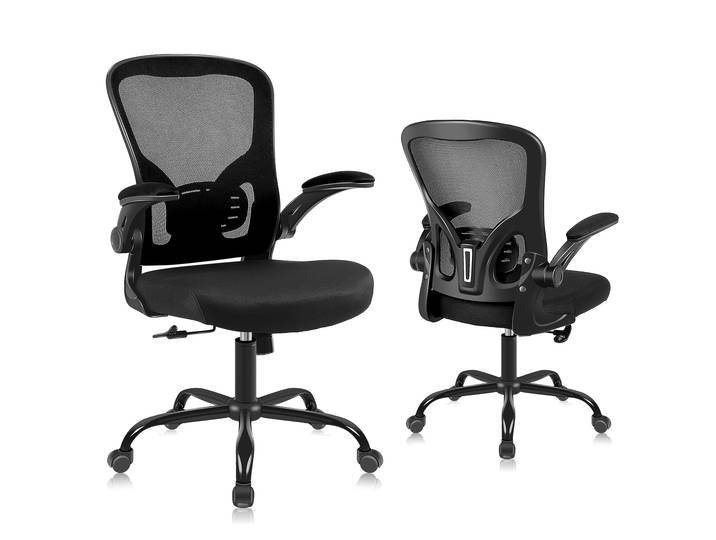 Ralex-chair Chaise de bureau, chaise de bureau avec accoudoirs rabattables, chaise de bureau ergonomique en maille avec support lombaire, noir