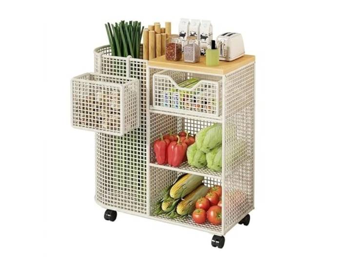 Essen Rollbarer Küchen-Aufbewahrungswagen mit mehreren Etagen for Gemüse und Obstkorb-Organizer-Regal(Weiß)