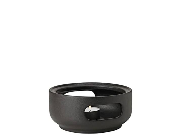 Stelton Chauffe-théière en grès scandinave classique\, finition fonte\, chauffe-théière et sauce avec bougie chauffe-plat\, noir-marron