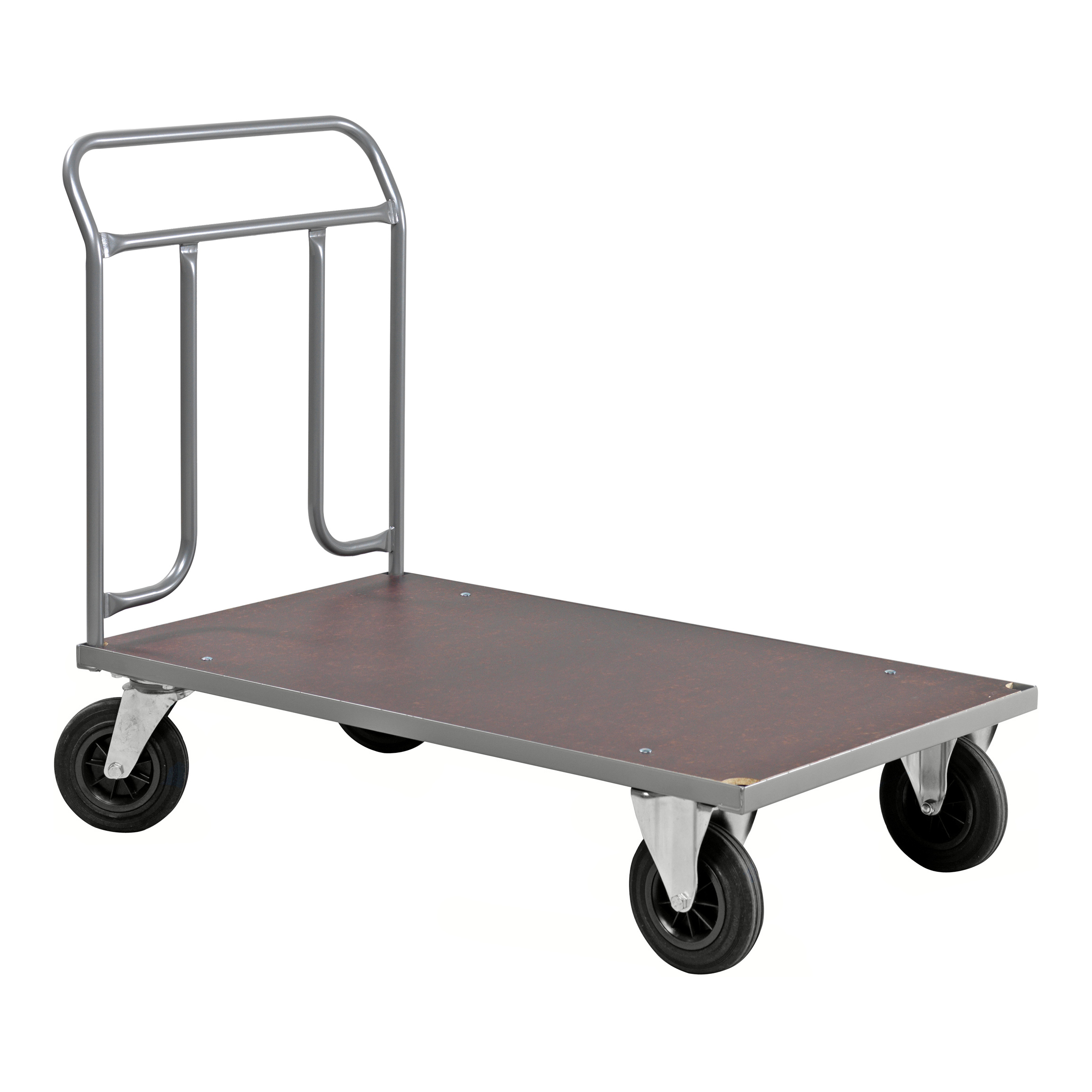 Kongamek Plattformwagen in grau 1074x600x1000mm mit Schiebegriff aus Stahlrohr und Gummibereifung mit Bremse KM7731-4B