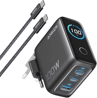 eufy Anker Ladegerät (100W, 3 Ports, Smart Display) mit USB-C Kabel Schwarz