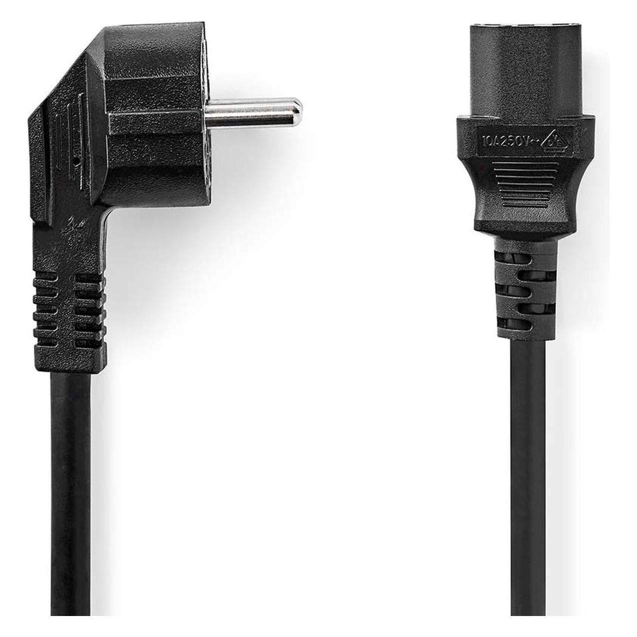 Nedis Stromkabel - Schutzkontaktstecker - IEC-320-C13 - Abgewinkelt - Gerade - Vernickelt - 2.00 m - (2 m) (CEGL10015BK20)