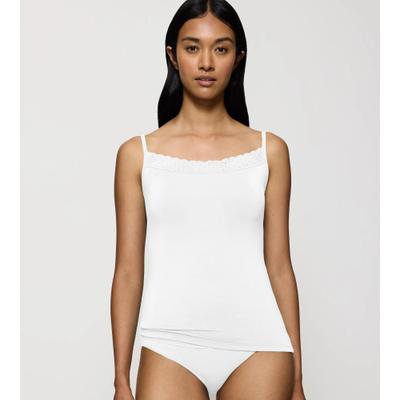 Spaghettitop TRIUMPH "Feel of Modal", Damen, Gr. S, weiß, Spitze, Obermaterial: 87% Modal, 13% Elasthan, figurbetont hüftbedeckend, ohne Ausschnitt, Tops, sehr weich