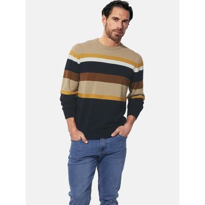 Rundhalspullover BABISTA "Pullover CALDEN", Herren, Gr. L, beige (beige gestreift), Obermaterial: 100% Baumwolle CO., Pullover Rundhalspullover