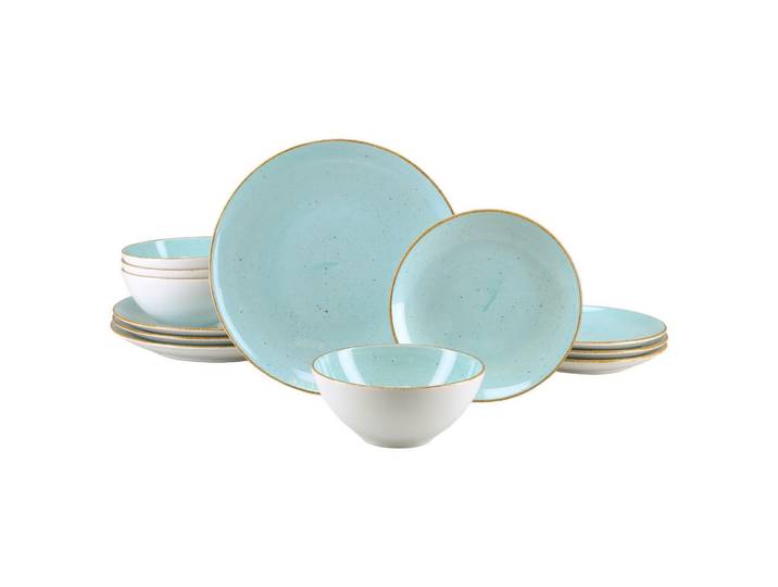 Creatable Tafelservice Vintage Nature Aqua, Weiß, Hellblau, Keramik, 12-teilig, stapelbar, Essen & Trinken, Geschirr, Geschirr-Sets, Tafelservice