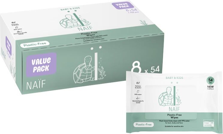 Naif Baby & Kids Plastic Free Wipes lingettes pour bébé 8x54 pcs