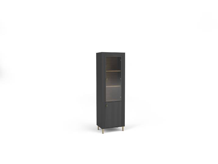 Masseno Vitrinenschrank ZELOS 193,6 x 60 cm Modern Wohnzimmer Vitrine mit Tür Schwarz / Schwarz