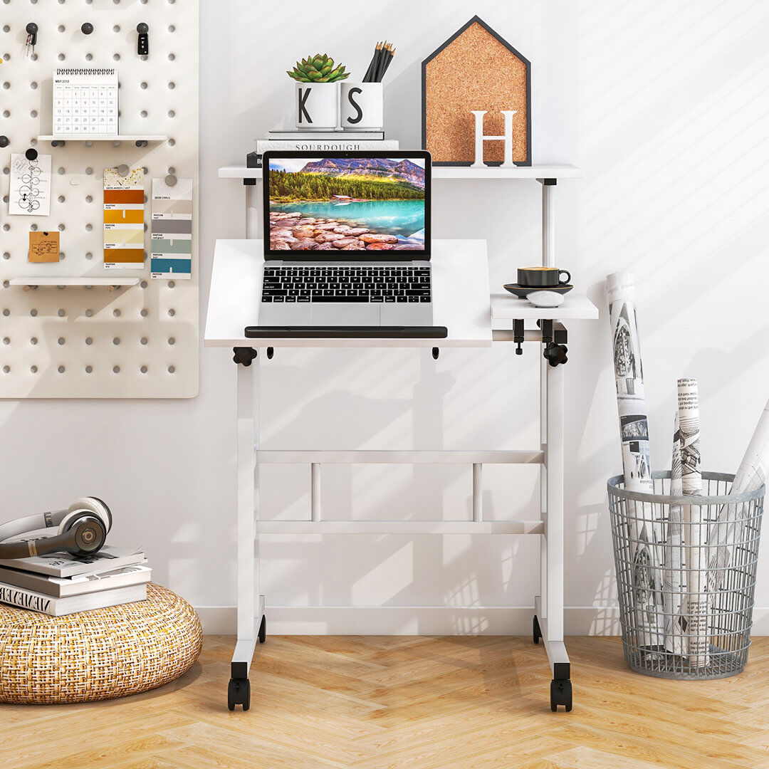 17 Stories Adjustable Height Steel Standing Desk White 70cm W X 30cm D
