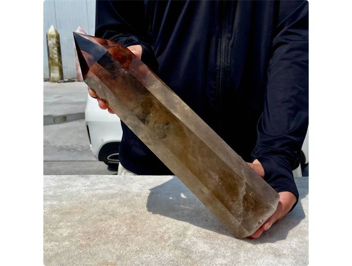 Grande baguette en cristal de Quartz fumé clair naturel, spécimen d'obélisque Reiki