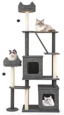 Costway 71 Inch Tall Cat Tree Multi-Level Large Cat Tower with Scratching Posts-Grey