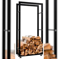 DELUKE® Kaminholzregal innen Metall SATLO für Feuerholz Brennholzregal innen Kaminholzständer Kaminholzhalter FeuerholzregalSchwarz, 25x60x125cm