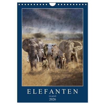 Elefanten - wie gemalt (Wandkalender 2026 DIN A4 hoch), CALVENDO Monatskalender