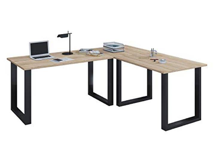 VCM Schreibtisch Schwarz/Sonoma-Eiche 190x130x76 cm L-Form Eckschreibtisch Großzügige Winkelfläche für mehrere Monitore - passend für Arbeitszimmer oder Büro - für Kreative und Angestellte