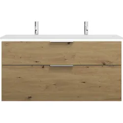 burgbad Eqio Mineralguss-Waschtisch mit 2 Armaturbohrungen, inklusive Waschtischunterschrank mit LED-Beleuchtung, 1220x490x638mm, SHCT122F5662C0001G0146, Farbe: Eiche Dekor Urban / Eiche Dekor Urban,