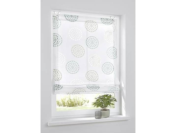 Ösenrollo Bella Ausbrenner Weiss Bedruckt Kreis Motiv Weiss türkis, 80 x 140 cm, incl. Fensterhaken
