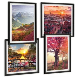 BILDER SET 4er Set - 50x50 cm & 40x60 cm Schwarzer Rahmen - Berglandschaften mit dem Fahrrad