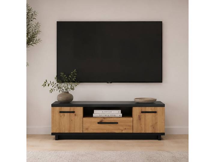 Lomadox Lowboard ISOLA-132, 135 cm breit, in Eiche und Schwarz