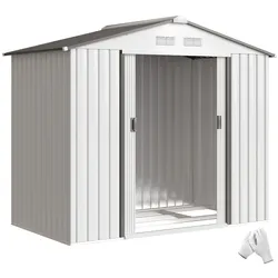Outsunny Gartenschuppen Metall Fundamentkit abschließbare Doppeltüren Belüftung Schrägdach 7'x4' Weiß