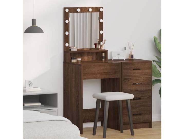 Bureau de Maquillage avec Lumières LED Chêne Marron 50x41x135 cm