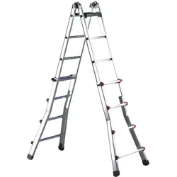 Cimco, Leiter + Gerüst, Aluminium-Teleskop-Leiter mit 2 x 7 Stufen, Höhe min/max 1,25m/3,55m, 9,6 kg (Teleskopleiter, 171 cm)