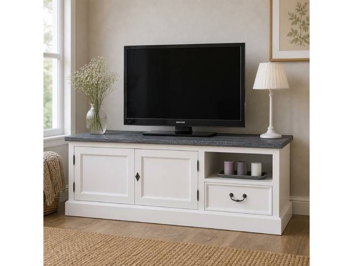 Weißes TV-Lowboard im Landhausstil Holz