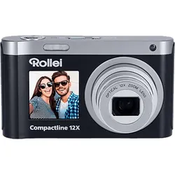 ROLLEI Compactline 12X Kompakte Digitalkamera Black / Silver, 12x opt. Zoom, 2.88" IPS LCD Rück-Display; 1.54" Front-Display