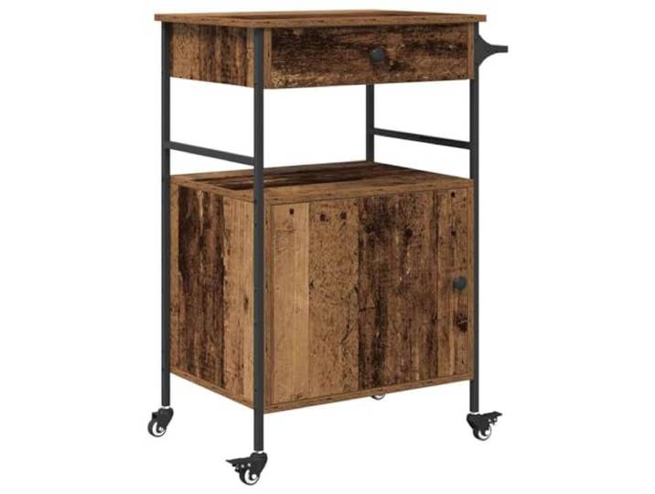 Foknhdi Küchentrolley Altholz-Optik 56x43x89,5 cm Küchenwagen mit Rollen Mobiler Servierwagen mit Feststellbremsen und stabiler Ablage aus Holzwerkstoff für Küche und Essbereich.