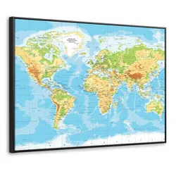 LEINWAND Bilder mit Rahmen - Weltkarte - Statistisch - Blau - Erde - Bildung - 80x60