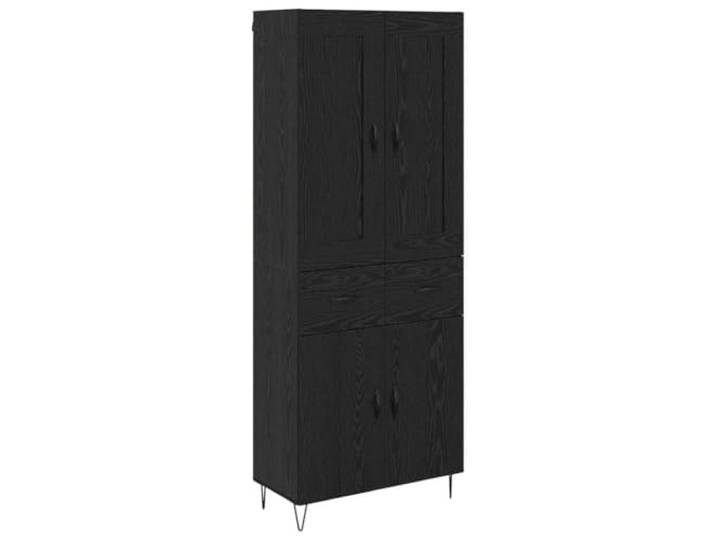 HGFDVCMR Highboard Schwarz Eichen-Optik 69,5 x 34 x 180 cm Vielseitiger Schrank für Esszimmer und Wohnzimmer mit 4 Türen, Schublade und robusten Metallbeinen für Ordnung.