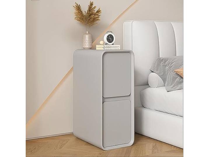AMOCHO Nachttisch mit Massivholzschublade, extra schmaler Clip-In-Nachttisch, Beistelltisch mit 2 Schubladen for Schlafzimmer, Wohnzimmer, Wohnheim (Color : Light Grey, Size : 25x40x50CM)