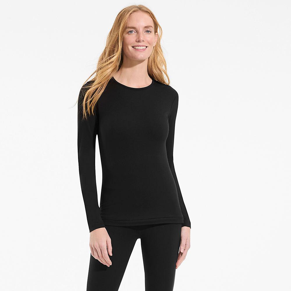 Stretch-THERMASKIN-Oberteil mit Rundhalsausschnitt für Damen, Damen, size: regular, Schwarz, Elasthan/Polyester-Mischung, by Lands' End