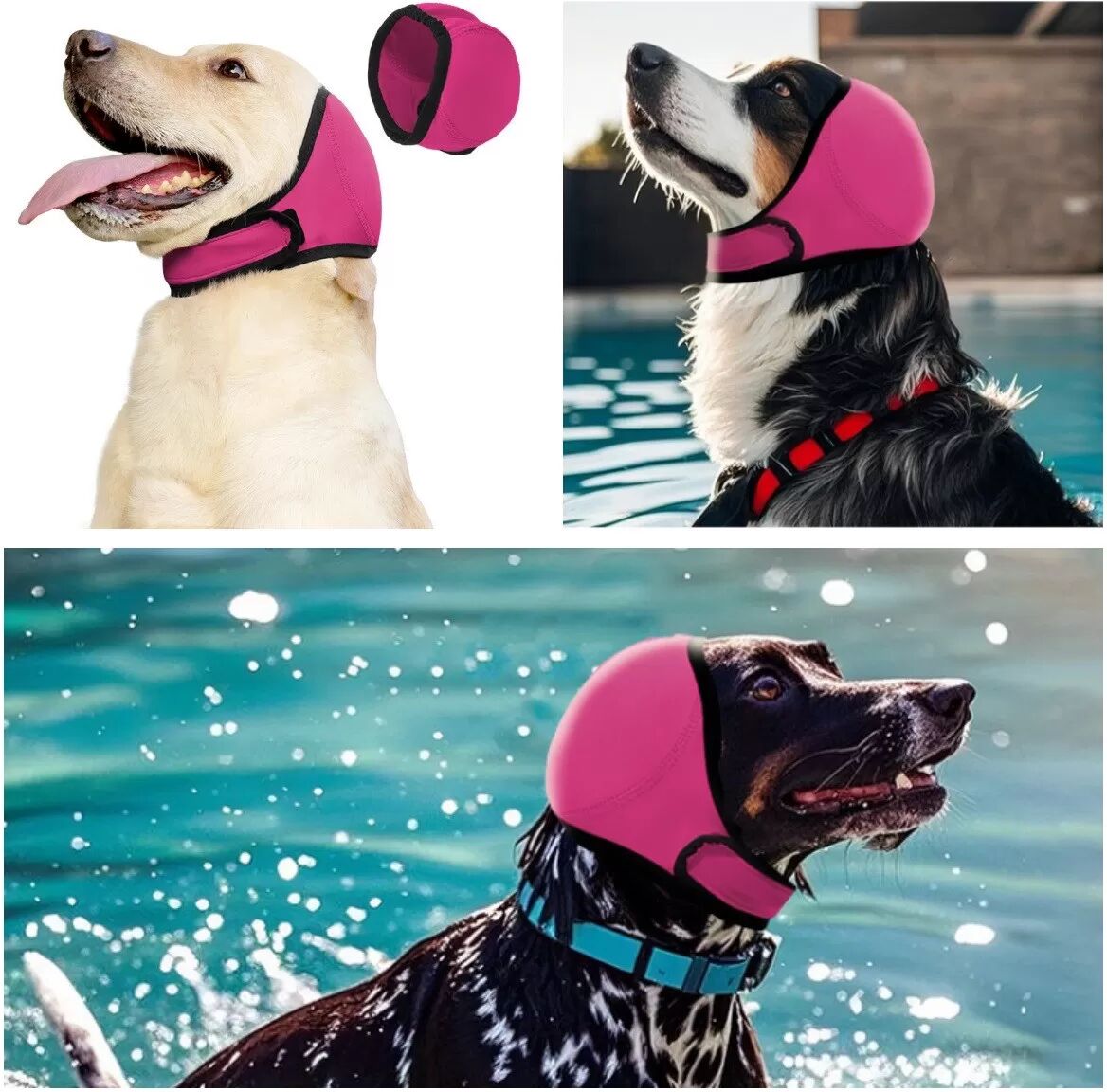 INF Wasserdichte Hunde-Badehaube für den Sommer - Ohrenschutz & Angstlinderung S Rot