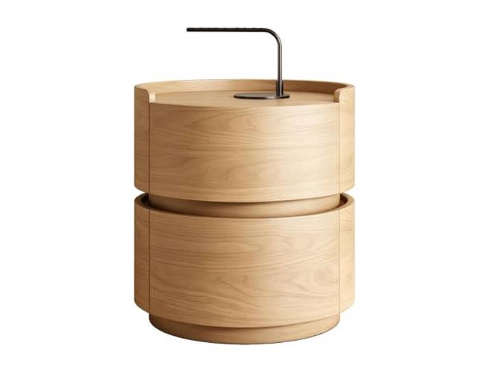 Moderner runder Nachttisch aus Holz Beistelltisch mit Stauraum 2 Schubladen Wohnaccessoire Geschwungener Nachttisch Für Wohnzimmer, Schlafzimmer und kleine Räume(Beige,45cm/18in)