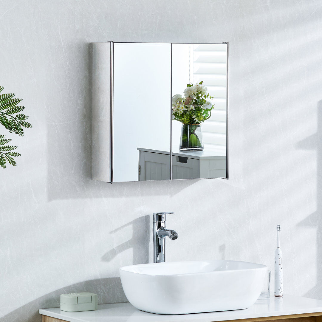 Metro Carthage Bathroom Double 450mm x 450mm Recessed Mirror Cabinet (No Assembly Required) Mirrored 450mm H