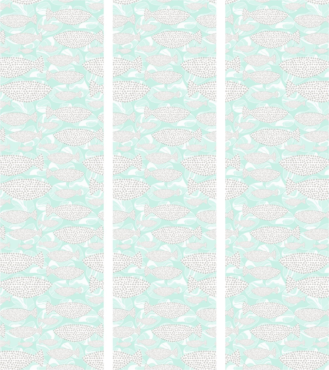 Japans Kamerscherm Minimalist Fish - 3-delig - Mintgroen - H x B: 172 x 135 cm
