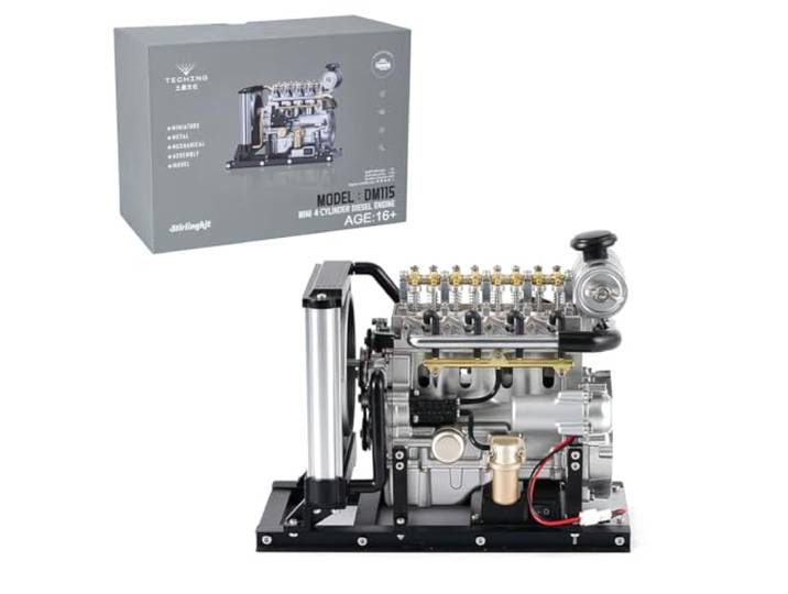 BAUBAUPLAY Verbrennungsmotor Bausatz, 1/10 DIY Mini Metall OHV, Reihen 4-Zylinder Dieselmotor Motor Modell mit Kühlsystem Lernspielzeug Geschenke für Technikbegeisterte