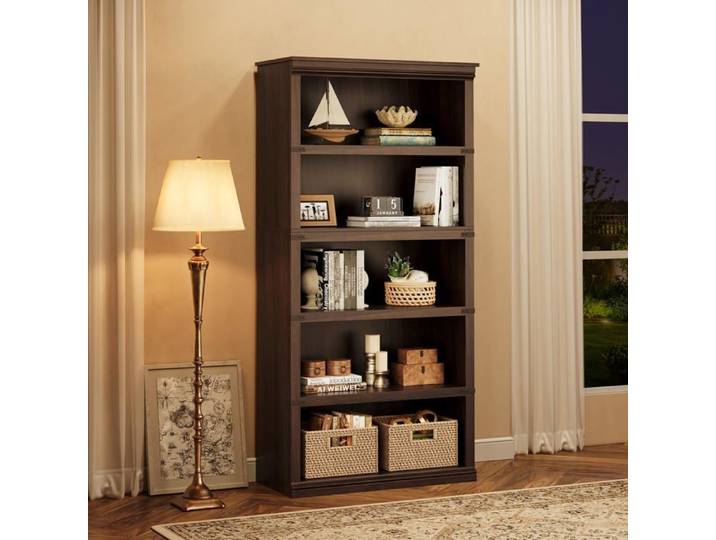 Etagère ferme 5 niveaux 67 4  cerise bois rangement salon bureau à domicile chambre