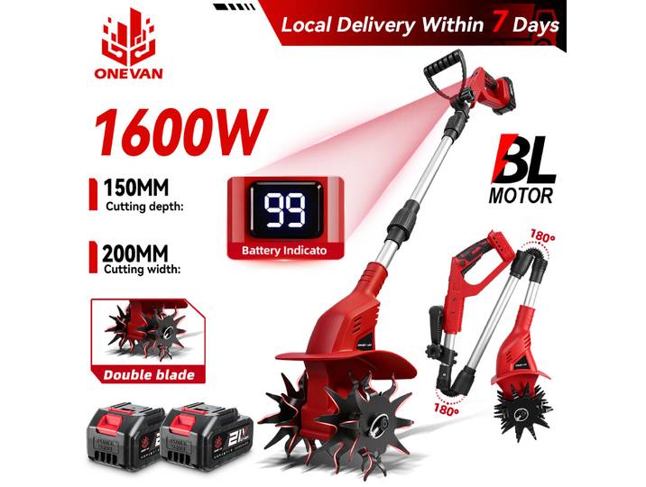 Cultivateur électrique sans fil ONEVAN, tondeuse à gazon, rotoculteur, scarificateur, outil de jardin compatible avec la batterie Makita 18V.