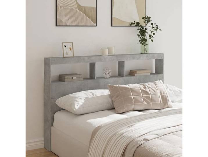 Armoire tête de lit avec LED-Tête de lit avec rangement à LED gris béton 160x17x102 cm