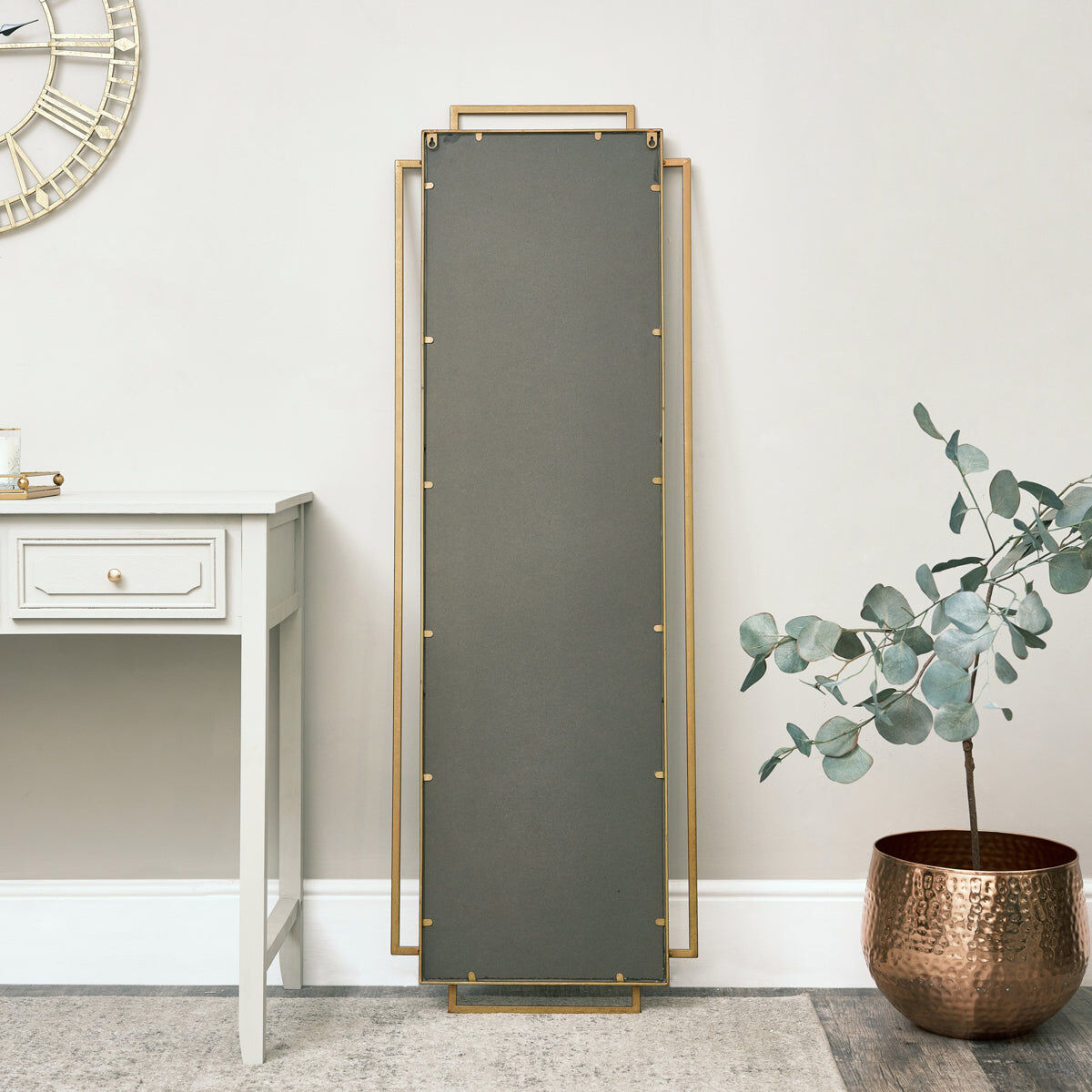 Copper Art Deco Wall Mirror - 142cm x 47cm Metal, Wood, Glass