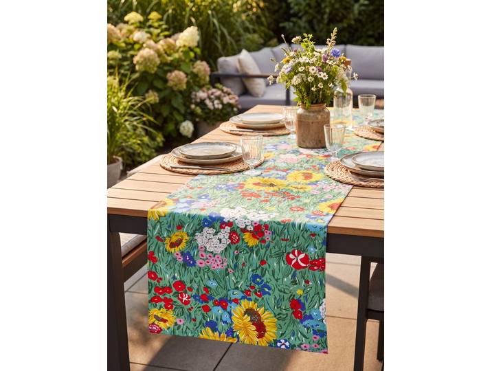 Tischwäsche aus reiner Baumwolle, Sommerwiese, Tischläufer, L160xB50 cm