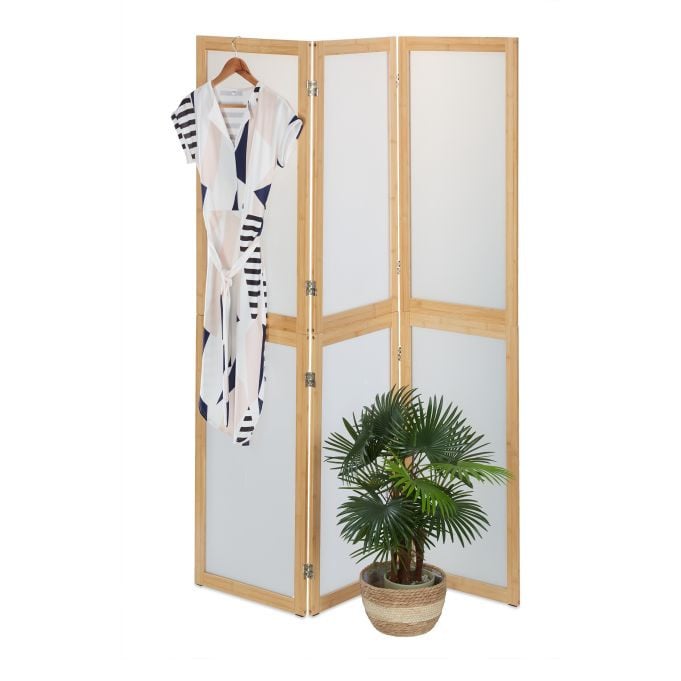Relaxdays 3-delig kamerscherm bamboe wit