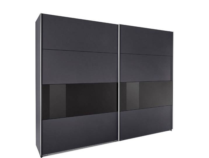 Wimex Schwebetürenschrank Bramfeld (Bramfeld, 1-St., moderne Optik, Metallgriffleisten, Absetzungen Glas) 270x64x236cm graphit / schwarzglas