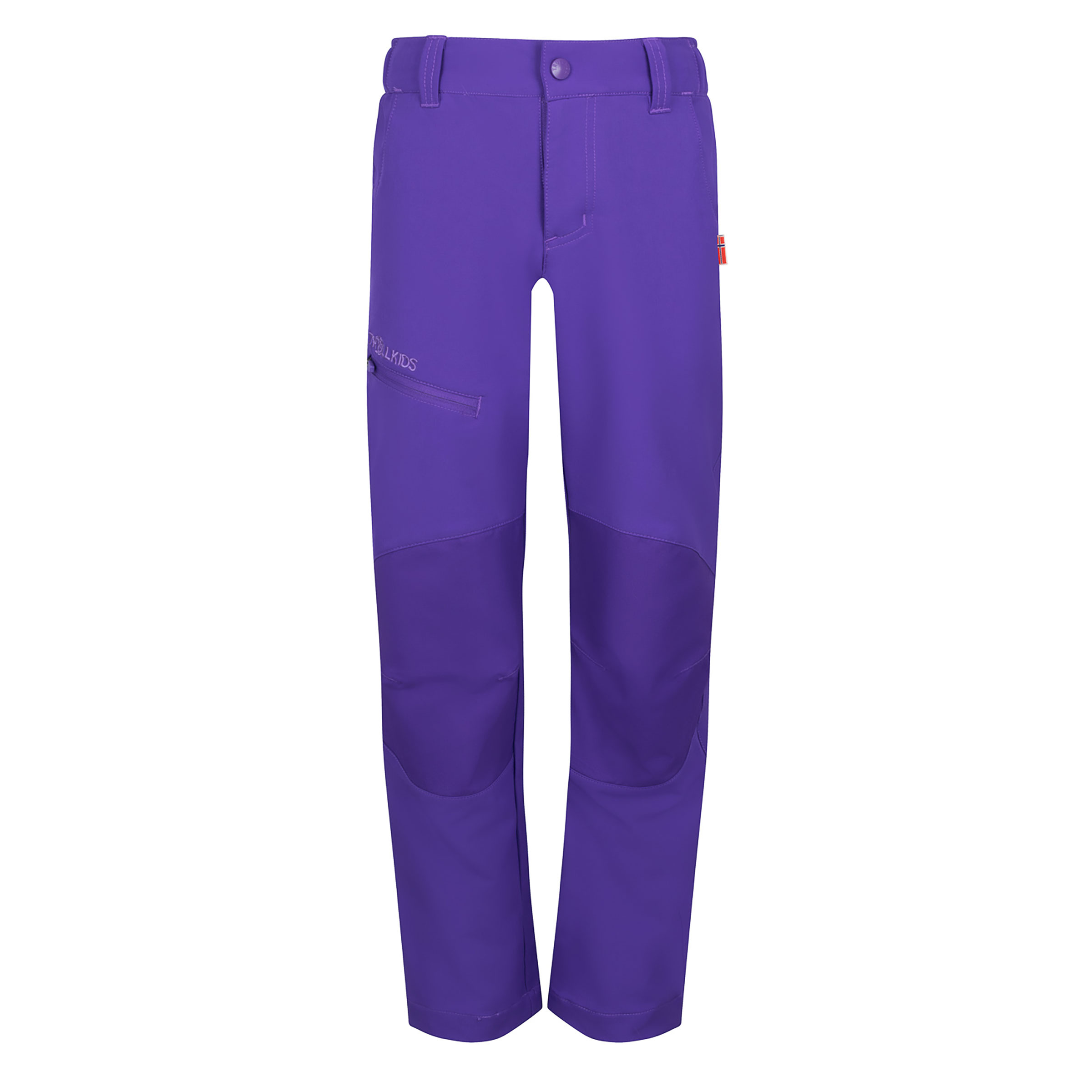 Trollkids Lysefjord XT Hose Kinder Softshellhose blue purple Größe 110 Camping Widerstandsfähig Wasserabweisend