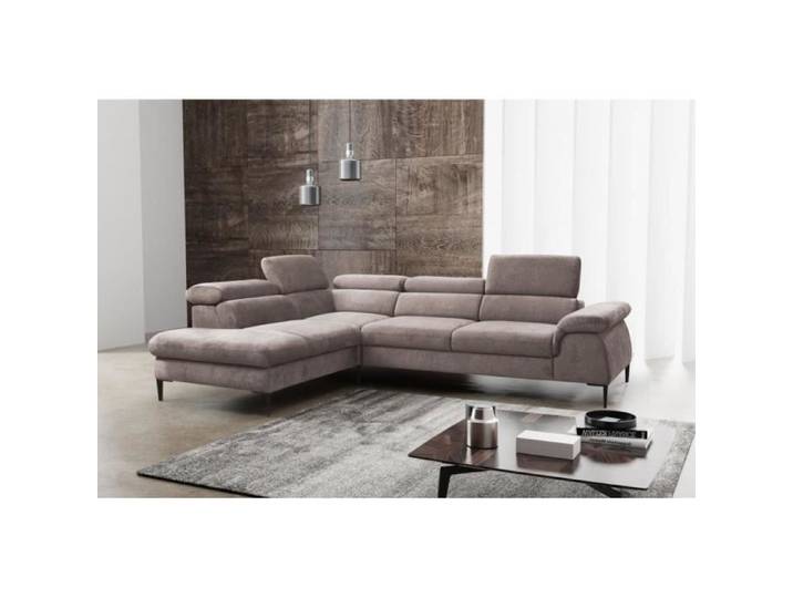 Grand canapé d'angle gauche convertible en velours taupe SEPINA