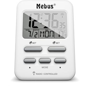 Mebus Wecker 25800, weiß, digital, Thermometer, Datumsanzeige, Funkuhr